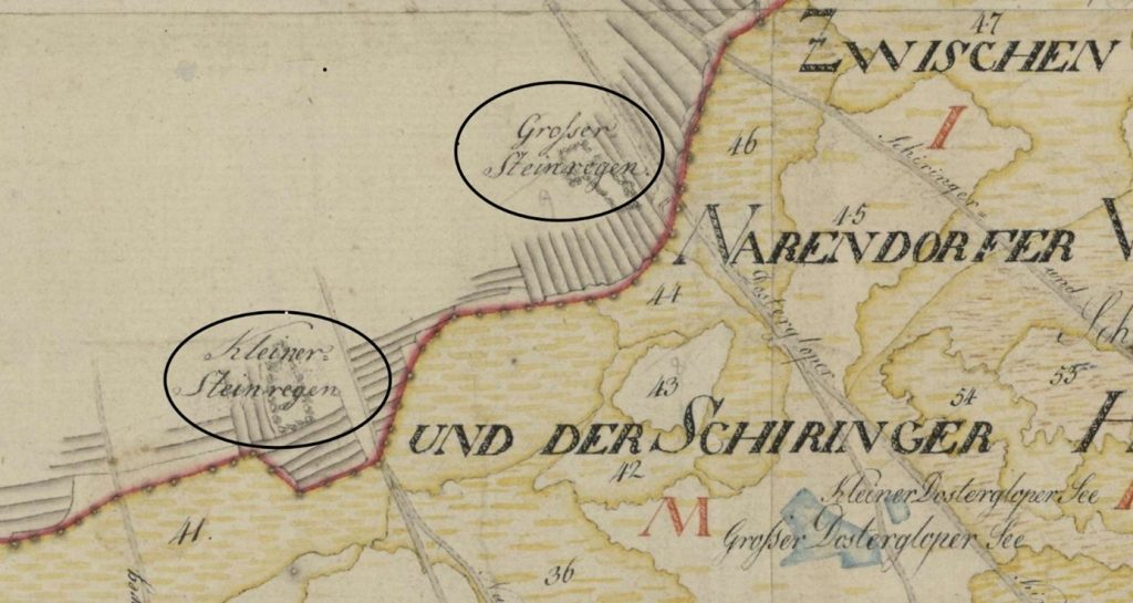 Kartenausschnitt, mit dem Kleinen- und Großen Steinregen, Quelle, Niedersächsisches Landearchiv, Kartensammlung