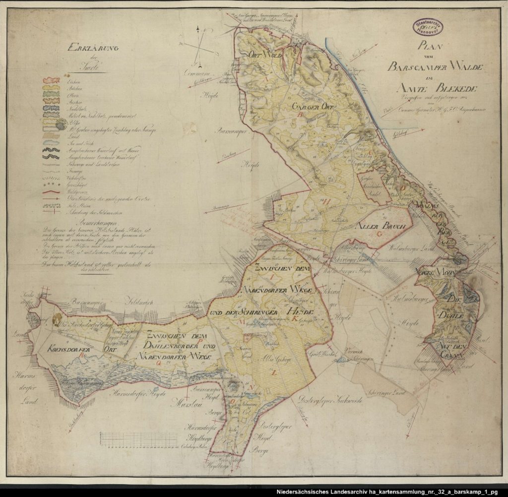 Übersichtskarte, Barskamper Wald = heute Ackerland und Schieringen, historische Karte, Quelle, Niedersächsisches Landearchiv, Kartensammlung