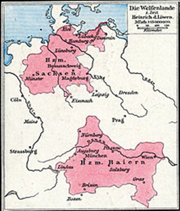 Wikipedia, Karte der Herzogtümer Sachsen und Bayern vor 1180