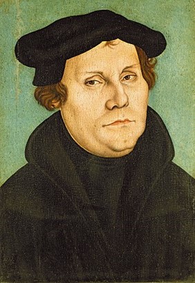 Wikipedia, Martin Luther, nach einem Gemälde von (Werkstatt Lucas Cranachs des Älteren, 1528, Sammlung Lutherhaus Wittenberg)