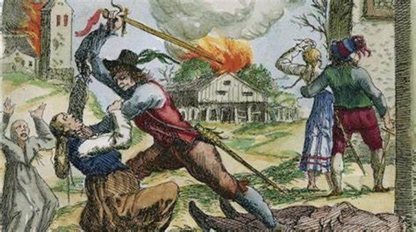 Wikipedia, plündernde Soldaten: Im Dreißigjährigen Krieg wurden Bauern immer wieder Opfer von Übergriffen. (Quelle: Kolorierter Stich)