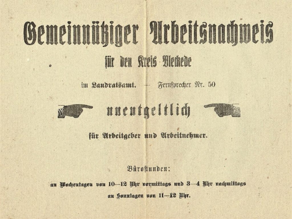Stadtarchiv Bleckede, Plakat, von unentgeltlicher Arbeit hielt man im 1.Weltkrieg viel, um die Kriegskosten zu minimieren.