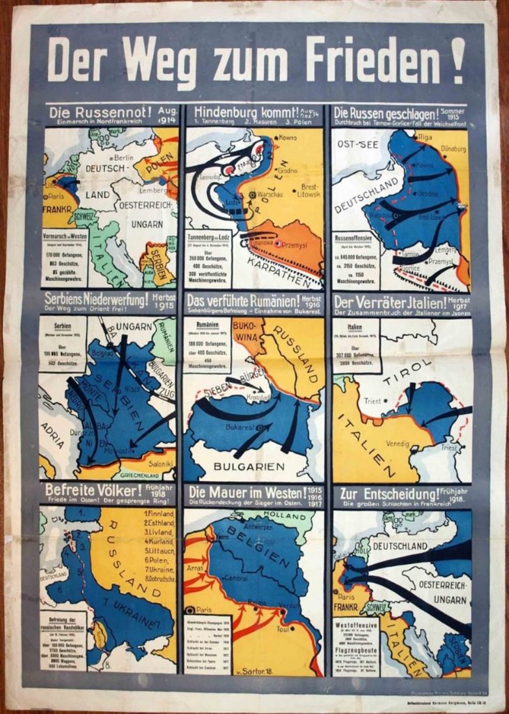 Wikipedia, Propaganda Plakat, wie sich Deutschland Möglichkeiten zum Frieden vorstellte.