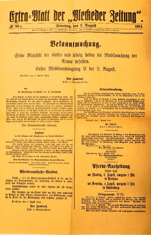 Stadtarchiv Bleckede, Extrablatt der Bleckeder Zeitung, Mobilmachung