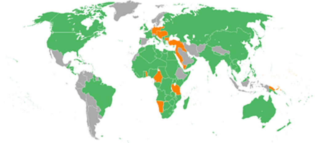 Wikipedia, Erster Weltkrieg – beteiligte Staaten Grün, Entente und Alliierte Orange, Mittelmächte, Grau, Neutrale