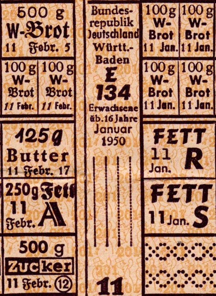 Ein Block mit Lebensmittelmarken