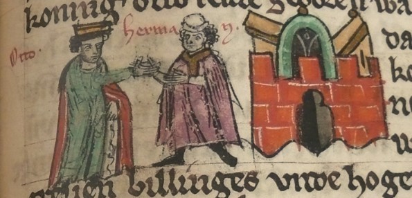 Wikipedia, Otto I und Hermann Billung, beim Errichten von Wehrtürmen.