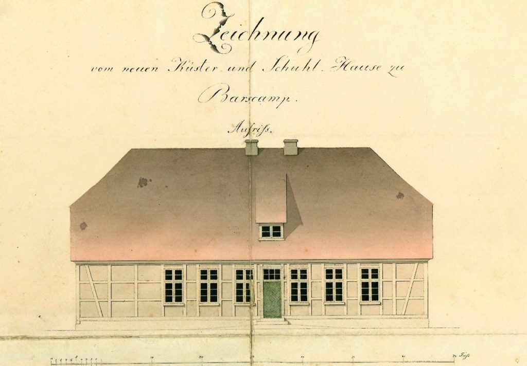 Zeichnung des Küster- und Schulhauses, gezeichnet von Stieger