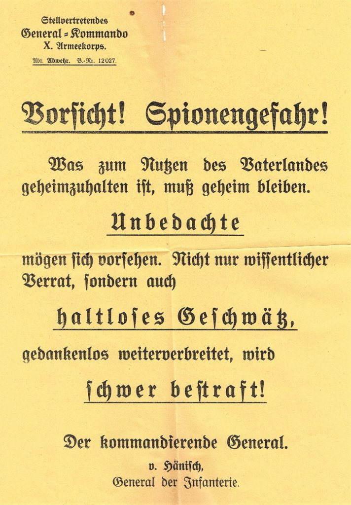 Stadtarchiv Bleckede, Plakat, Spione wurden von allen Kriegsparteien gefürchtet