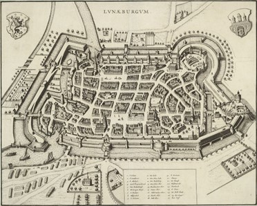 Zeitgenössische Darstellung Lüneburgs und seine Befestigungen