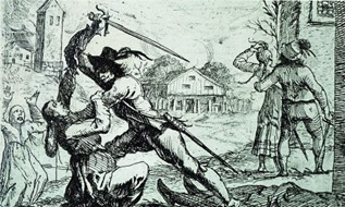 Zeitgenössische Darstellung, zwei Söldner in einem eroberten Dorf, 1643 von Hans Ulrich Franck Deutsches Historisches Museum, Berlin