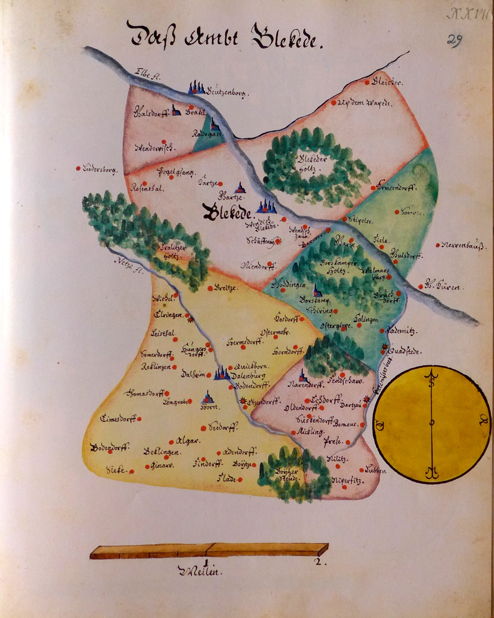 Karte des Amt Bleckede Von Johannes Mellinger - Ämteratlas des Fürstentums Lüneburg um 1600, Gemeinfrei, https://commons.wikimedia.org/w/index.php?curid=29298742