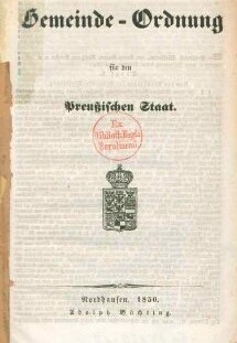 Gemeinde-Ordnung für den Preußischen Staat vom 11. März 1850