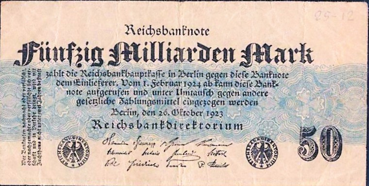 ©Jochen Wenk, Fotografie eines Geldscheins über Fünfzig Milliarden Mark in der Hyperinflation