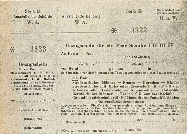Bezugsschein für Schuhe.