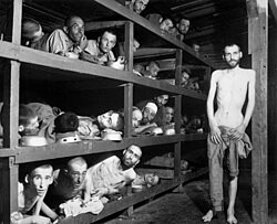 Gefangene in Baracke 56 des Kleinen Lagers in Buchenwald, 1945